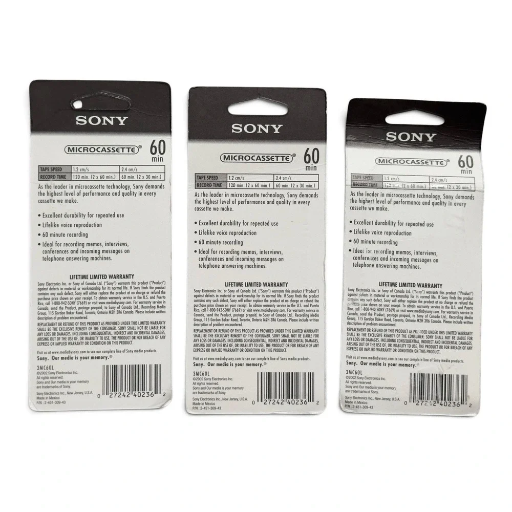 3x Sony MC-60 Microcassette 3-Packs (9 Tapes Total) New